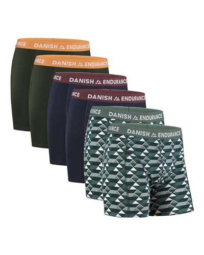 DANISH ENDURANCE 6er Pack Boxershorts Herren, Weiche Baumwolle, Unterhosen Männer mit Stretch, Bequem & Ohne Zettel Mehrfarbig (2X Grün/Orange, 2X Marineblau/Bordeaux, 2X Retro Grün) 3XL von DANISH ENDURANCE