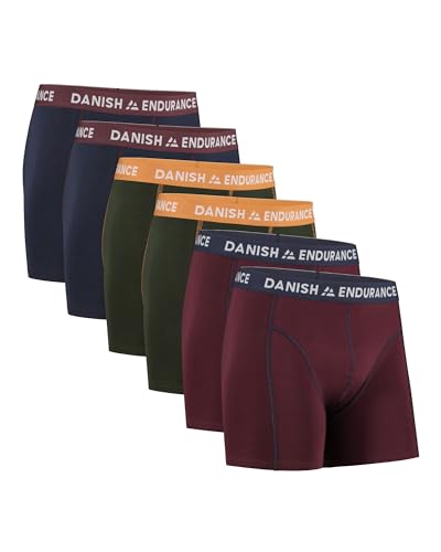 DANISH ENDURANCE 6er Pack Boxershorts Herren, Weiche Baumwolle, Unterhosen Männer mit Stretch, Bequem & Ohne Zettel Mehrfarbig (2X Marineblau/Bordeaux, 2X Grün/Orange, 2X Bordeaux/Marineblau) 3XL von DANISH ENDURANCE