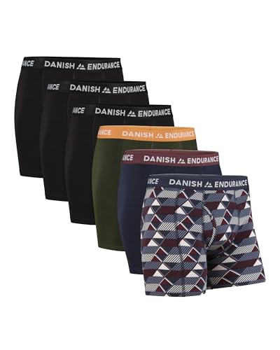 DANISH ENDURANCE 6er Pack Boxershorts Herren, Weiche Baumwolle, Unterhosen Männer mit Stretch, Mehrfarbig (3X Schwarz, 1x Grün/Orange, 1x Marineblau/Bordeaux, 1x Retro) mit Eingriff 3XL von DANISH ENDURANCE