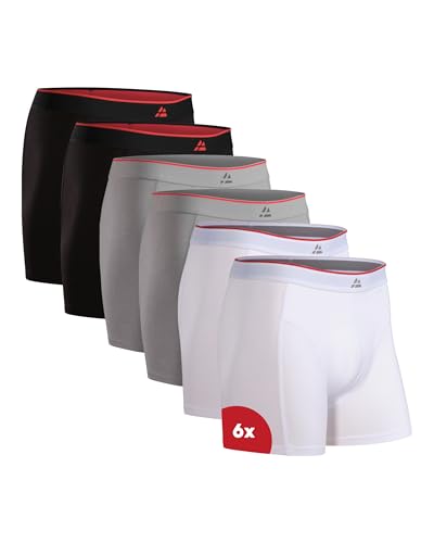 DANISH ENDURANCE Bambus Boxershorts Herren (6er|10er Pack), Unterhosen Herren, Mit oder ohne Eingriff, Mehrfarbig (2X Schwarz, 2X Grau, 2X Weiß), 4XL von DANISH ENDURANCE