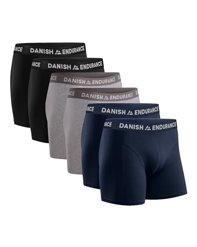 DANISH ENDURANCE Herren Boxershorts, 6 Pack, Retroshorts aus weicher Baumwolle (Mehrfarbig (2X Schwarz, 2X Grau, 2X Marineblau), XXL) von DANISH ENDURANCE