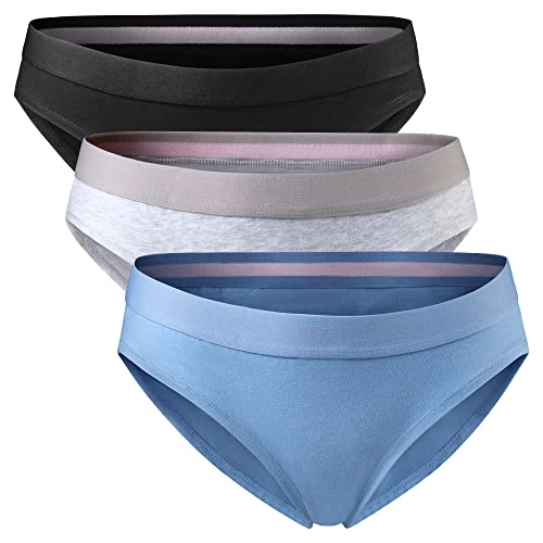 DANISH ENDURANCE Damen Bikini Slip aus Bio-Baumwolle, 3 Pack, Schwarz, Grau, Blau, Unterhose (Mehrfarbig (1x Schwarz, 1x Grau, 1x Blau), Medium) von DANISH ENDURANCE