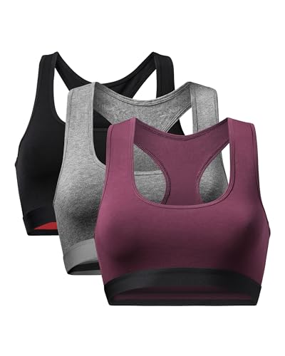 DANISH ENDURANCE Damen Cotton Bralette BH, Weiche Bio-Baumwolle, 1er und 3er Pack, BHS ohne Bügel, bequem, angenhmer Halt (Mehrfarbig (1x Dunkelgrau, 1x Schwarz, 1x Weinrot), Small) von DANISH ENDURANCE