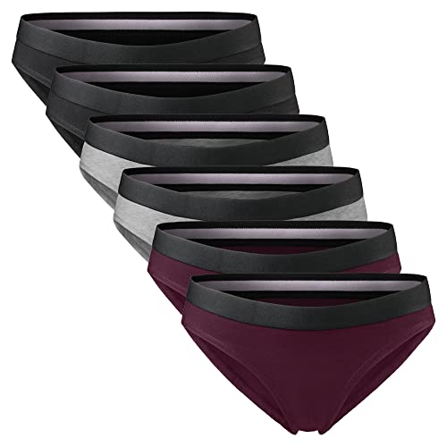 DANISH ENDURANCE Damen Slip aus Bio-Baumwolle, 6 Pack, Schwarz, Unterhose Bikini-Schnitt (Mehrfarbig (2X Dunkelgrau, 2X Schwarz, 2X Weinrot), Large) von DANISH ENDURANCE