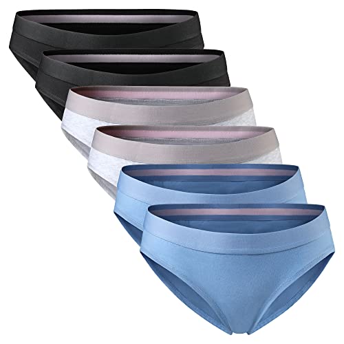 DANISH ENDURANCE Damen Slip aus Bio-Baumwolle, 6 Pack, Schwarz, Unterhose Bikini-Schnitt (Mehrfarbig (2X Schwarz, 2X Grau, 2X Blau), Medium) von DANISH ENDURANCE