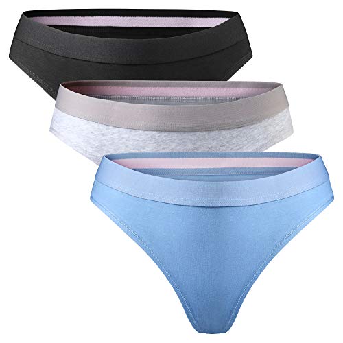 DANISH ENDURANCE Damen Tanga aus Bio-Baumwolle 3 Pack (Mehrfarbig (1 x Schwarz, 1 x Grau, 1 x Blau), Large) von DANISH ENDURANCE