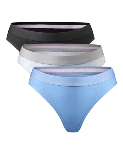 DANISH ENDURANCE Damen Tanga aus Bio-Baumwolle 3 Pack (Mehrfarbig (1 x Schwarz, 1 x Grau, 1 x Blau), Medium) von DANISH ENDURANCE