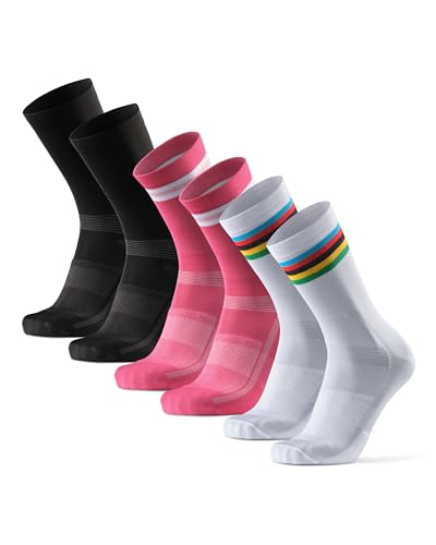 DANISH ENDURANCE Fahrradsocken Regular für Herren & Damen, 3 Paare, Lange Radsocken, MTB, Bike Socken, Crew Cycling Socks, Rennrad, Spinning, Atmungsaktiv, Gepolstert, Schwarz, Weiß, Blau von DANISH ENDURANCE