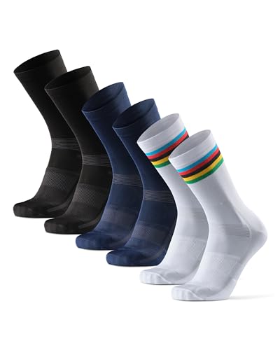 DANISH ENDURANCE Fahrradsocken Regular für Herren & Damen 3 Paare (Mehrfarbig (1 x Gestreift, 1 x Schwarz, 1 x Dunkelblau), EU 35-38) von DANISH ENDURANCE