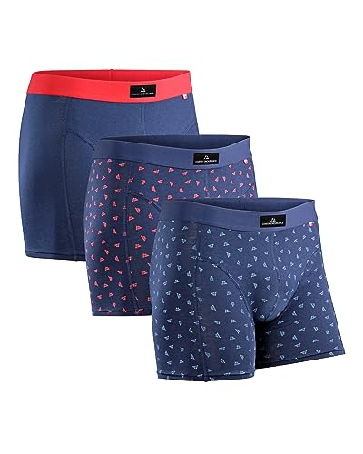 DANISH ENDURANCE Herren Boxershorts, 3er Pack Classic Unterhosen aus weicher Baumwolle, Retroshorts, Cotton Essential, Schwarz, Grau, Blau (Mehrfarbig (1x Blau/Rot, 1x Blaues Logo, 1x Rotes Logo), l) von DANISH ENDURANCE