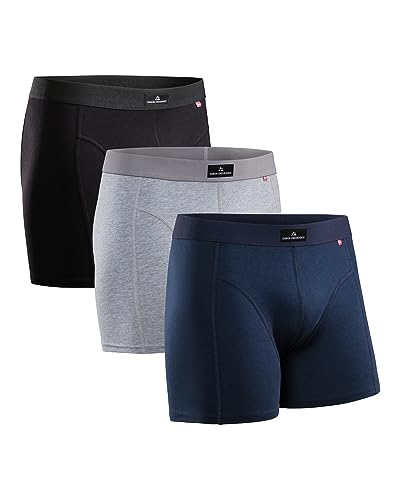 DANISH ENDURANCE Herren Boxershorts, 3er Pack Classic Unterhosen aus weicher Baumwolle, Retroshorts, Cotton Essential, Schwarz, Grau, Blau (Mehrfarbig (Schwarz, Grau, Marineblau), XXX-L) von DANISH ENDURANCE