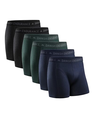 DANISH ENDURANCE Herren Boxershorts, 6 Pack, Retroshorts aus weicher Baumwolle (Mehrfarbig (2X Schwarz, 2X Grün, 2X Blau Melange), Large) von DANISH ENDURANCE
