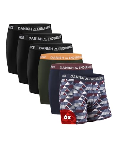 DANISH ENDURANCE Herren Boxershorts, 6 Pack, Retroshorts aus weicher Baumwolle (Mehrfarbig (3X Schwarz, 1x Grün/Orange, 1x Marineblau/Bordeaux, 1x Retro), m) von DANISH ENDURANCE