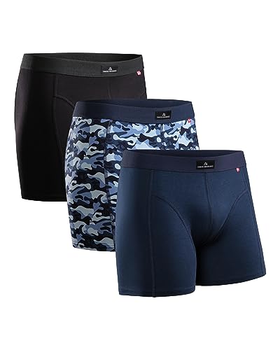 DANISH ENDURANCE Herren Boxershorts, Mehrfarbig (Schwarz, Marineblau, Camouflage Blau) - 3 Pack, Gr.- XL von DANISH ENDURANCE