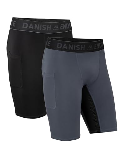 DANISH ENDURANCE Herren-Kompressionshose, Trainingshose, Tights mit Tasche, 2er Pack (Mehrfarbig (1x Schwarz, 1x Grau), L) von DANISH ENDURANCE