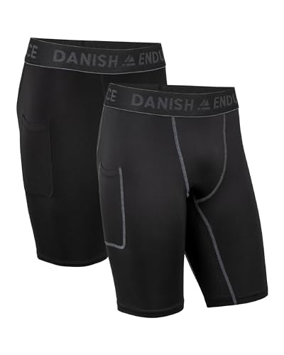 DANISH ENDURANCE Herren-Kompressionshose, Trainingshose, Tights mit Tasche, 2er Pack (Mehrfarbig (1x Schwarz, 1x Schwarz/Grau), L) von DANISH ENDURANCE