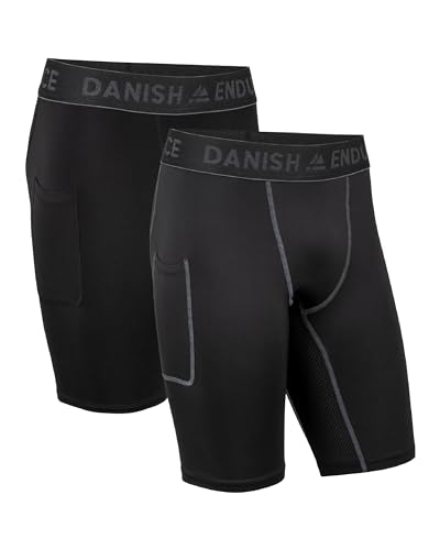 DANISH ENDURANCE Herren-Kompressionshose, Trainingshose, Tights mit Tasche, 2er Pack (Mehrfarbig (1x Schwarz, 1x Schwarz/Grau), XXL) von DANISH ENDURANCE
