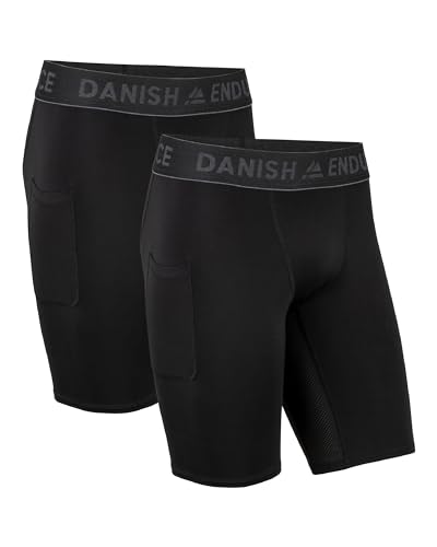 DANISH ENDURANCE Herren-Kompressionshose, Trainingshose, Tights mit Tasche, 2er Pack (Schwarz, L) von DANISH ENDURANCE