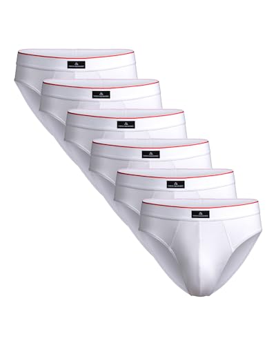 DANISH ENDURANCE Herren Slip aus Baumwolle, 6 Pack, ohne kratzende Etiketten, Schwarz, Grau, Weiß (6X Weiß, Large) von DANISH ENDURANCE