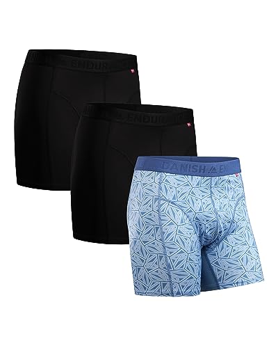 DANISH ENDURANCE Herren Sport Boxershorts, Atmungsaktiv, Sportunterwäsche, Schwarz, Grün, 3 Pack (Mehrfarbig (2 x schwarz, 1 x blau mosaik), X-Large) von DANISH ENDURANCE