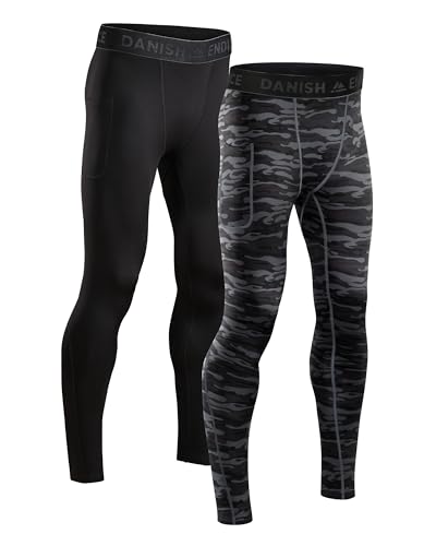 DANISH ENDURANCE Kompressionshose 2er-Pack für Herren Mehrfarbig (1x Schwarz, 1x Grau Camo) XXL von DANISH ENDURANCE