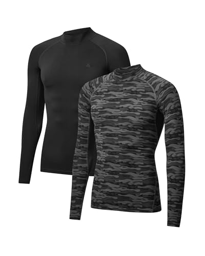 DANISH ENDURANCE Kompressionsshirt Herren Laufshirt Langarm, Funktionsshirt, Muskelshirts, Atmungsaktiv, 2er Pack, Mehrfarbig (1x Schwarz, 1x Grau Camo), L von DANISH ENDURANCE