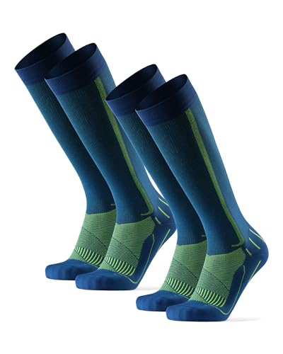 DANISH ENDURANCE 2 Paar Kompressionsstrümpfe, Sport Kompressionssocken, 21-26 mmHg, Unisex, für Herren & Damen, Blau/Neon Gelb, 39-42 von DANISH ENDURANCE