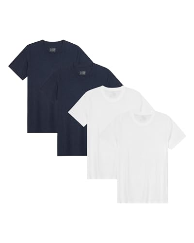 DANISH ENDURANCE Kurzarm Herren T Shirt aus Modal & Bio-Baumwolle, Rundhals-Ausschnitt, 1er, 2er oder 4er Pack Mehrfarbig (2X Weiß, 2X Dunkles Marineblau) L von DANISH ENDURANCE