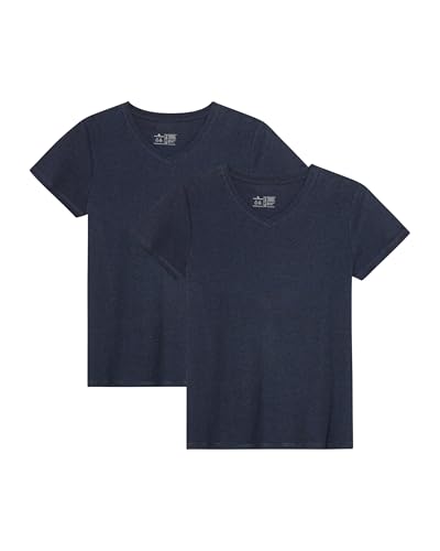 DANISH ENDURANCE Kurzarm Shirt aus Modal & Bio-Baumwolle, Rund- oder V-Ausschnitt, für Damen (1er | 2er Pack), Dunkles Marineblau, S von DANISH ENDURANCE