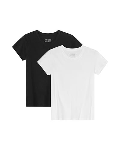 DANISH ENDURANCE Kurzarm Shirt aus Modal & Bio-Baumwolle, Rund- oder V-Ausschnitt, für Damen (1er | 2er Pack), Mehrfarbig (1xweiß, 1xschwarz), XL von DANISH ENDURANCE
