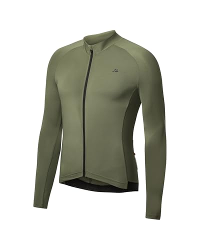DANISH ENDURANCE Langarm Radtrikot Herren mit Reißverschluss, Fahrradtrikot mit Taschen, Schnelltrocknend Olivgrün XXL von DANISH ENDURANCE