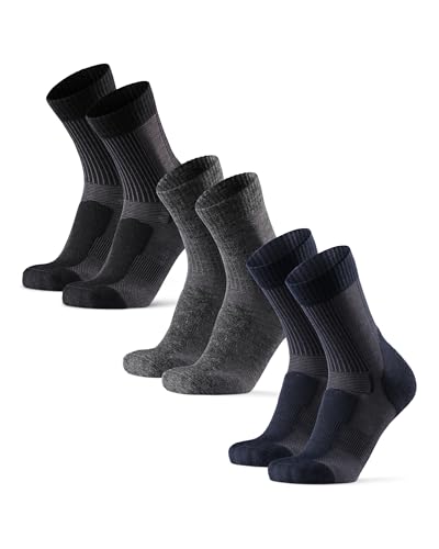 DANISH ENDURANCE Leichte Merino Wandersocken, 3 Paare, für Herren, Damen & Kinder, Gepolstert Atmungsaktiv, Outdoor (Mehrfarbig (1x Grau, 1x Marineblau, 1x Schwarz), 43-47) von DANISH ENDURANCE