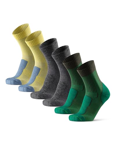 DANISH ENDURANCE Leichte Merino Wolle Wandersocken, Sommer Wollsocken, Unisex, für Herren & Damen, 3 Paar, Mehrfarbig (1xGrün, 1xDunkelgrau, 1xGelb), 43-47 von DANISH ENDURANCE