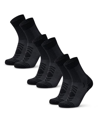 DANISH ENDURANCE Leichte Merino Wolle Wandersocken, Sommer Wollsocken, Unisex, für Herren & Damen, 3 Paar, Schwarz, 43-47 von DANISH ENDURANCE