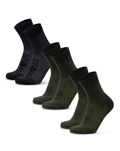 DANISH ENDURANCE Leichte Merino Wolle Wandersocken, Sommer Wollsocken, Unisex, für Herren & Damen, 3 Paar, Mehrfarbig (1x Schwarz, 2x Olivgrün), 39-42 von DANISH ENDURANCE