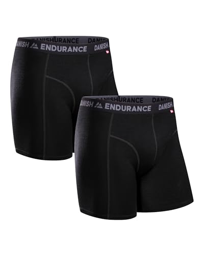 DANISH ENDURANCE Merino Boxershorts Herren, Unterwäsche Herren für Alltag & Sport, Weich, Leicht, Atmungsaktiv Schwarz 2er Pack M von DANISH ENDURANCE