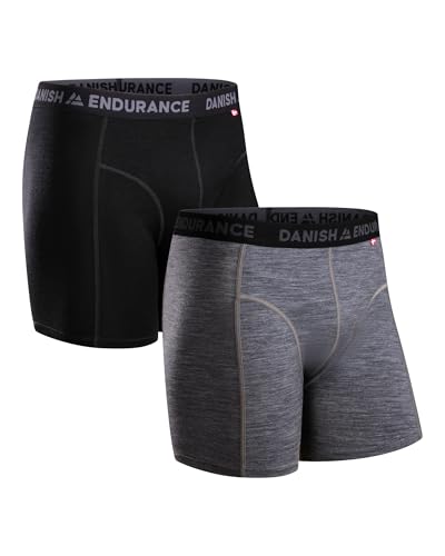 DANISH ENDURANCE Merino Boxershorts Herren (1er|2er Pack), Merino Unterwäsche Herren, Mit oder ohne Eingriff, Mehrfarbig (1xschwarz, 1xgrau Meliert), 2XL von DANISH ENDURANCE