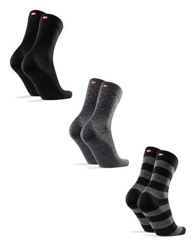 DANISH ENDURANCE Merinowolle Socken 3 Paare (Mehrfarbig (1 x schwarz, 1 x schwarz/grau gestreift, 1 x schwarz/grau gepunktet), EU 43-47) von DANISH ENDURANCE