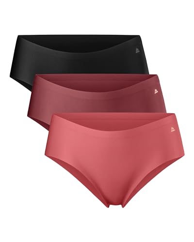 DANISH ENDURANCE No Show Hipster Panties für Damen, 3er Pack, Invisible Slips, Unsichtbare Unterwäsche aus recycelter Mikrofaser für Alltag & Sport (Mehrfarbig (1x Blush, 1x Ruby, 1x Schwarz), XL) von DANISH ENDURANCE