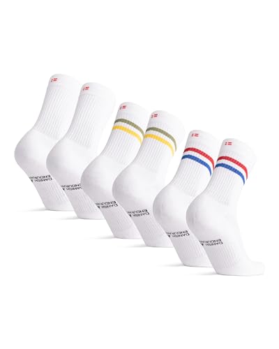 DANISH ENDURANCE Performance Crew Socken, Mehrfarbig Retro (1 x Roter/blauer Streifen, 1 x Weiß, 1 x Grüner/gelber Streifen - 3 Paare, Gr.- EU 35-38 von DANISH ENDURANCE