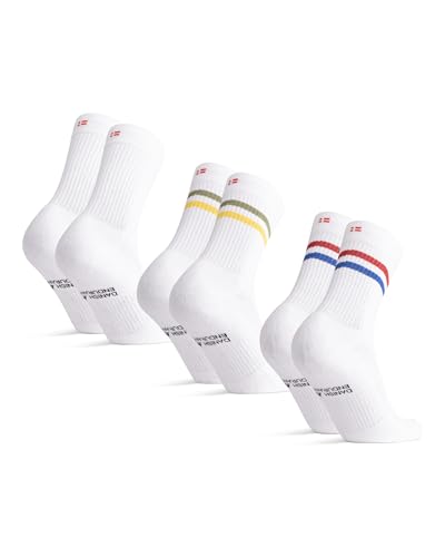 DANISH ENDURANCE Performance Crew Socken, Mehrfarbig Retro (1 x Roter/blauer Streifen, 1 x Weiß, 1 x Grüner/gelber Streifen - 3 Paare, Gr.- EU 43-47 von DANISH ENDURANCE