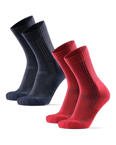 DANISH ENDURANCE Premium Merinowolle Wandersocken, Outdoor & Trekking-Socken, Thermosocken, Starke Polsterung & Anti-Blasen, für Damen & Herren, 2 Paar, Mehrfarbig (1 x Marineblau, 1 x Rot), 39-42 von DANISH ENDURANCE