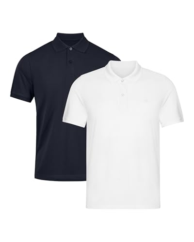 DANISH ENDURANCE Premium Poloshirt Herren Kurzarm (1er | 2er Pack), Piqué Qualität aus Bio-Baumwolle, Mehrfarbig (1x Weiß, 1x Marineblau), XXL von DANISH ENDURANCE
