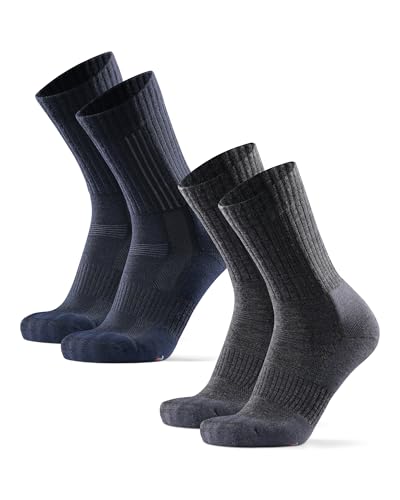 DANISH ENDURANCE Premium Merinowolle Wandersocken, Outdoor & Trekking-Socken, Thermosocken, Starke Polsterung & Anti-Blasen, für Damen & Herren, 2 Paar, Mehrfarbig (1 x Marineblau, 1 x grau), 39-42 von DANISH ENDURANCE