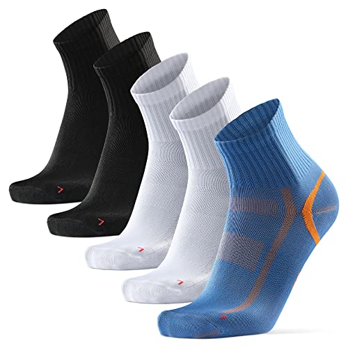 DANISH ENDURANCE Quarter Pro Sportsocken, Laufsocken für Damen und Herren 5 Paare (Mehrfarbig (2 X Schwarz, 2 X Weiß, 1 X Blau/Orange),EU 43-47) von DANISH ENDURANCE