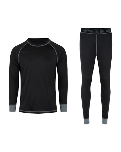 DANISH ENDURANCE Funktionsunterwäsche Set, Unisex Thermounterwäsche, Skiunterwäsche, Lange Unterhose & Langarmshirt, Atmungsaktiv, Bequem, für Damen & Herren, Schwarz/Grau, S von DANISH ENDURANCE