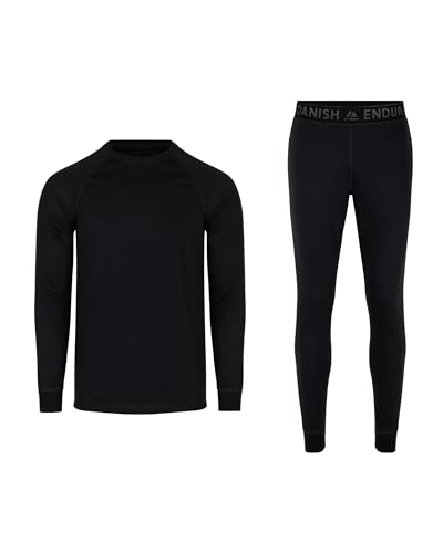 DANISH ENDURANCE Unisex Thermounterwäsche, Funktionsunterwäsche Set, 100% Recycelte Materialien, Skiunterwäsche, Lange Unterhose & Langarmshirt, Extrem Weich & Warm, für Damen & Herren, Schwarz, S von DANISH ENDURANCE