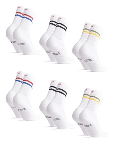 DANISH ENDURANCE Retro Tennissocken aus Bio-Baumwolle 6 Paar, Sneaker Socken, Mehrfarbig (2xSchwarze Streifen, 2xGrün/Gelbe Streifen, 2xRot/Blaue Streifen) 48-51 von DANISH ENDURANCE