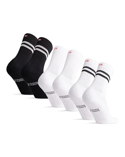 DANISH ENDURANCE Retro Tennissocken für Damen & Herren, 3 Paare, Performance Crew Sportsocken (Mehrfarbig (1x Schwarz/Weiße Streifen, 1x Weiß/Schwarze Streifen, 1x Weiß), 39-42) von DANISH ENDURANCE