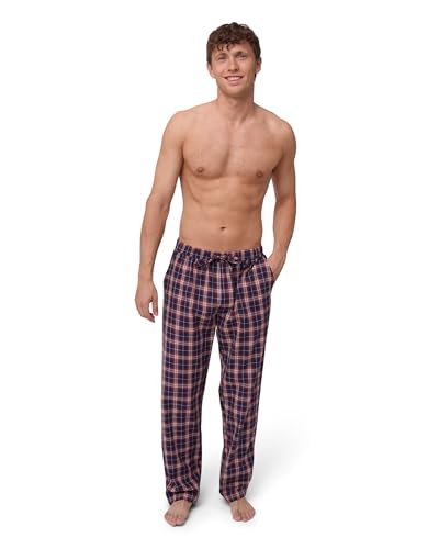 DANISH ENDURANCE Schlafanzughose Herren Lang, 100% Bio-Baumwoll Schlafanzug Lang, Pyjama Hose Herren mit verstellbaren Bund, Karo Marineblau/Rot, XL von DANISH ENDURANCE